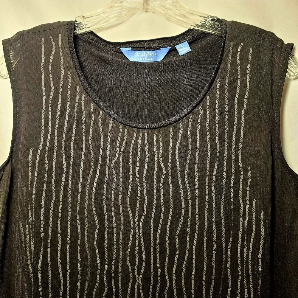 Simply Vera Vera Wang Womens Sheer Over Sequin Layer Sleeveless Top Blouse M - Picture 2 of 8
